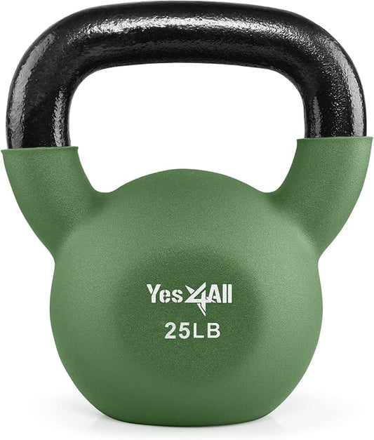 Yes4All Kettlebell, 5-65 LB Neoprene Coated Cast Iron Kettlebells, Wide Grip Handle & Flat Bottom for Swings, Squats, Deadlifts, Push Ups & Full Body Training at Home Gym - Single & Set