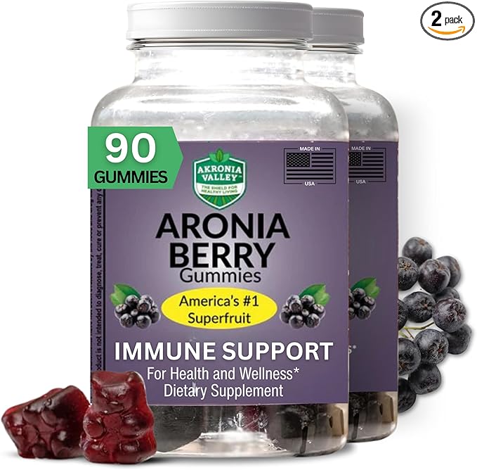 Aronia Berry Gummies | 45 Vegetarian Gummies | Pack of 2 | Immune Support, for Health and Wellness, Delicious Aronia Flavor