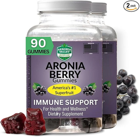 Aronia Berry Gummies | 45 Vegetarian Gummies | Pack of 2 | Immune Support, for Health and Wellness, Delicious Aronia Flavor