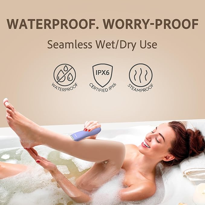 Bikini Trimmer for Women, Pubic Hair Trimmer, Waterproof, USB-C Rechargeable, LED Light, Replaceable Blade, Electric Razors for Women, Electric Lady Shaver (Iris)