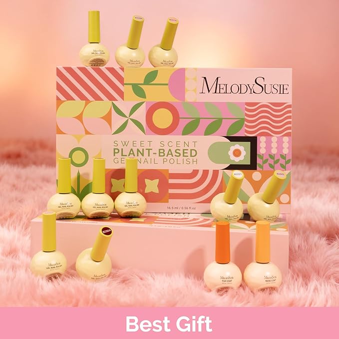 MelodySusie Highly Pigmented Gel Nail Polish Set,10 Classic Nude Colors with 2 Top & Base Coat, TPO & HEMA Free Plant-Based Formula, 16.5ml Tilt-and-Stand Bottle, Gift for Nail Art at Home