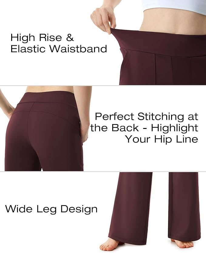 AFITNE Womens Wide Leg Yoga Pants with Pockets High Waist Stretch Dress Casual Pants Loose Lounge Sweatpants 28"/30"/32"