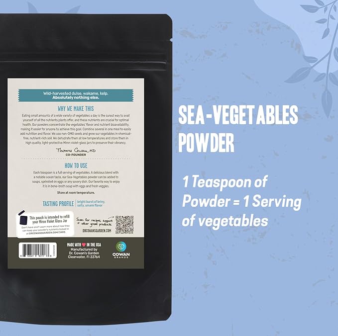 Dr. Cowan’s Garden Sea Vegetable - Pure Seaweed, Wild Harvested Atlantic Natural Seaweed & Kelp Powder, Healthy Supplement Powder - USA, Atlantic Dulse, Wakame, & Kelp - 20 Servings