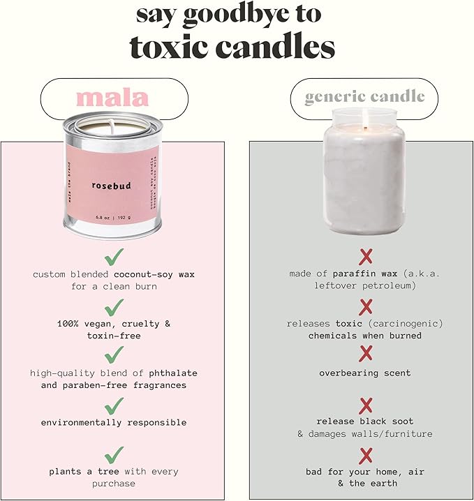 MALA Rosebud Cream Cedarwood & Rose Candle for Home – Aromatherapy Scented Candle – Vegan Soy – 45 Hour Clean Burn – Organic Non Toxic Candles – Cozy Room Decor – 6.8 oz