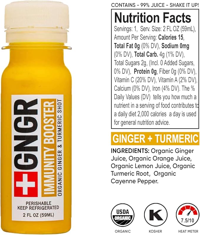 +GNGR Immunity Sampler Organic Ginger Wellness Shots - Premium Ginger Shots for All Natural Digestive Support and Immune Support, Digestive Aid, Gut Cleanse and Detox (2 Oz, Pack of 12)