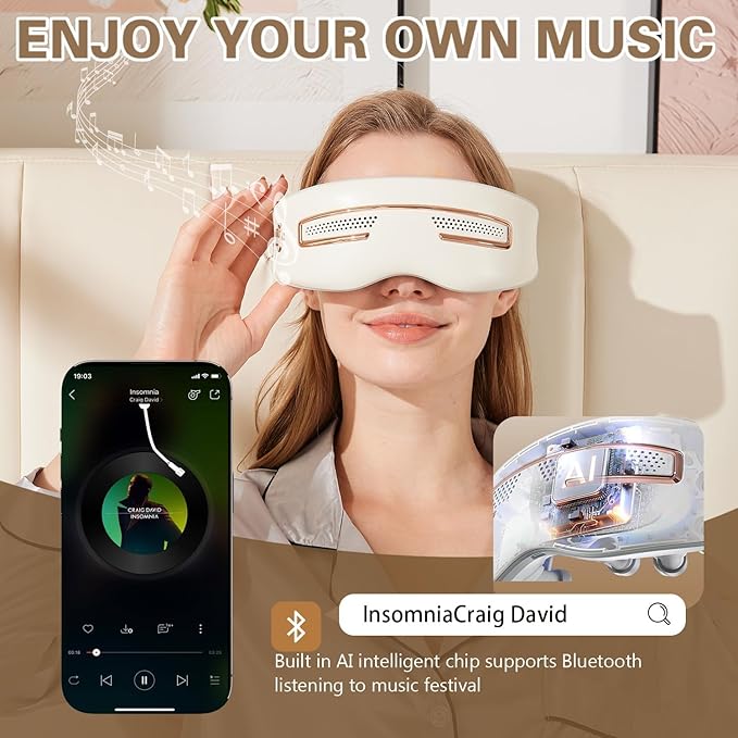 Eye Massager with Heat and Cooling–Birthday Gifts for Women & Men, Cooling Eye Mask for Migraine Relief, 15 Massage Heads and Vibration with Bluetooth Music for Heat/Warming/Cold/Dry Eye Mask