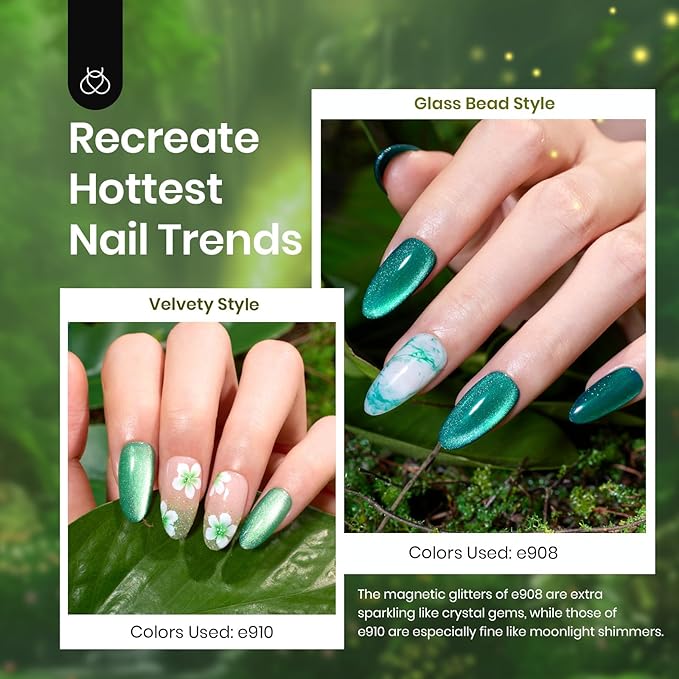 beetles Gel Polish Christmas Green Gel Nail Polish Set 6 Winter Colors Cat Eye Jelly Glitter for Salon Manicure Nail Art DIY at Home UV LED Needed Gifts for Women Girls Enchanted Forest