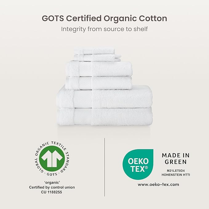BIOWEAVES 100% Organic Cotton 700 GSM Plush Bath Towels 30" x 58" GOTS Certified - White, Pack of 2