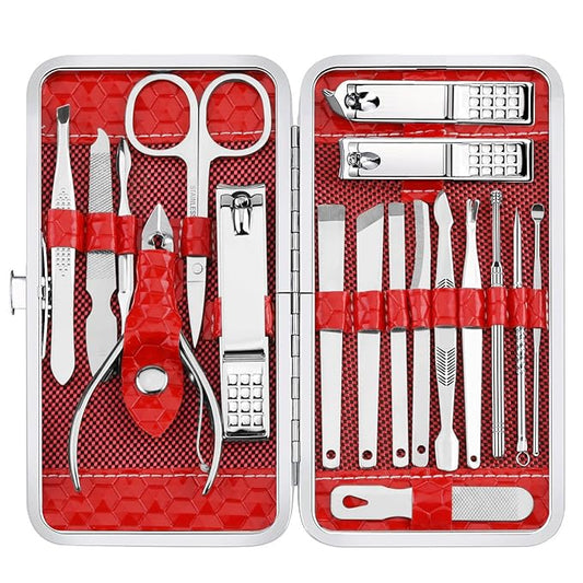 Yougai Manicure Set 18 in 1 Nail Clippers, Stainless Steel Professional Grooming Kits, Nail Care Tools Pedicure kit with Luxurious Travel Case