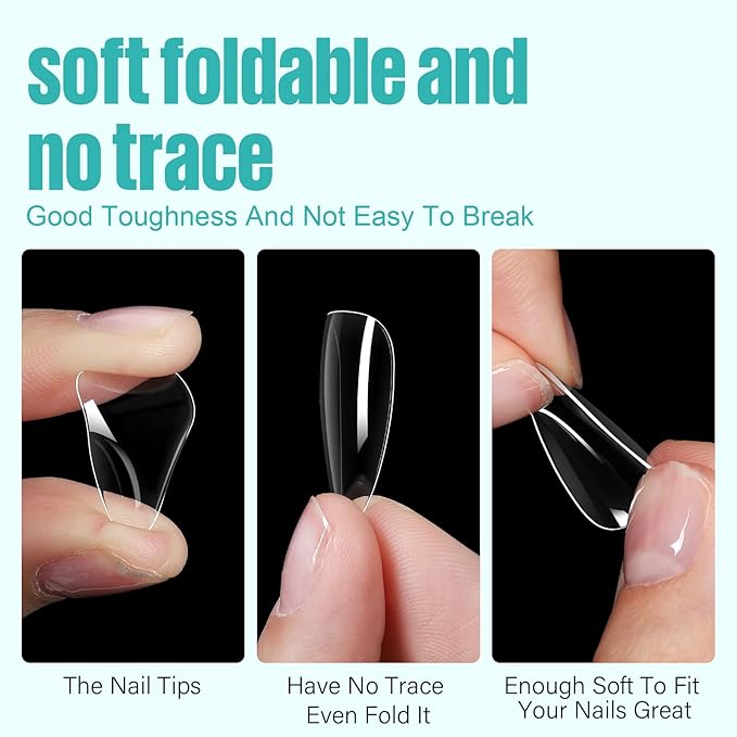 TOMICCA Almond Nail Tips - 504Pcs Acrylic Nails, Clear Gel Nail Tips, 12 Sizes Full Cover Pre-Shaped Fake Nails for Nail Extension Art Professional and Home DIY
