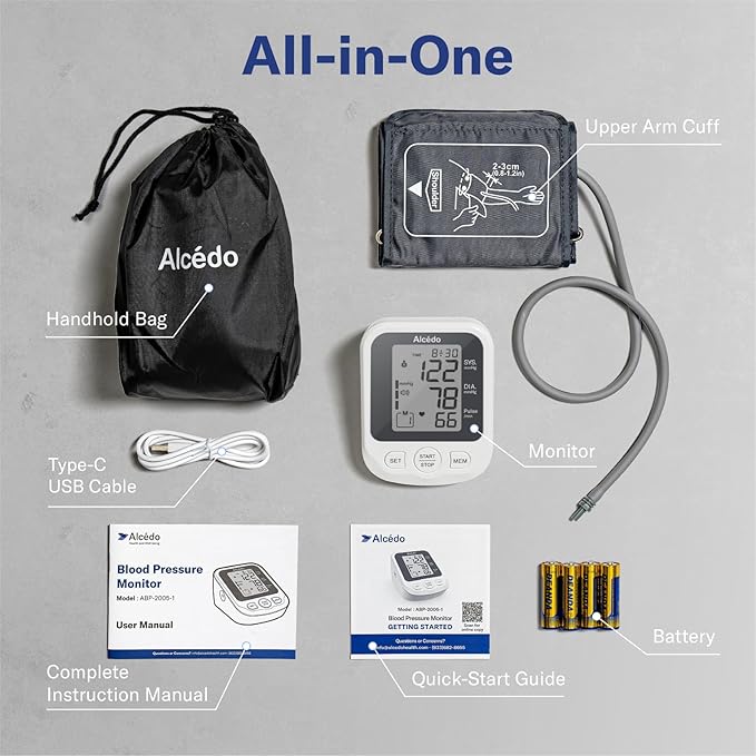 Alcedo Blood Pressure Monitor for Home Use, Accurate Upper Arm BP Machine with Large Cuff, Alarm Reminder, 2 x 120 Memory, Talking Function