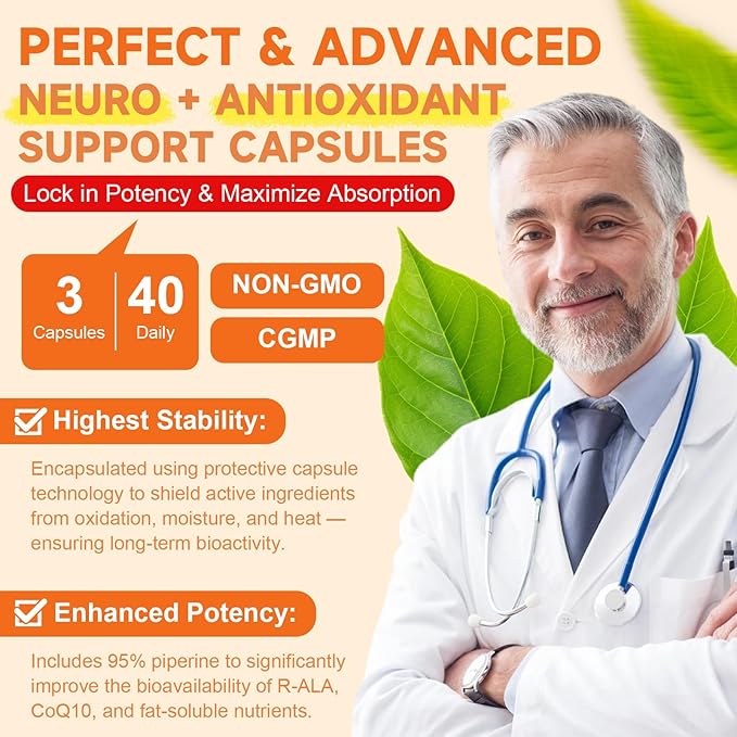 (2 Packs) R Alpha Lipoic Acid 600mg - ALA Supplement Capsules for Neuropathy Support Supplement Antioxidant, Nerve Health, Liver Detox, Metabolism and Cell Energy, Anti-Aging, Non-GMO, Gluten Free