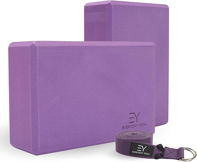 Everyday Yoga Foam Block and Yoga Strap Set, Soft Non-Slip Surface for Stability, Balance, and Deepen Stretches - Ideal for Yoga, Pilates, and Meditation Accessories