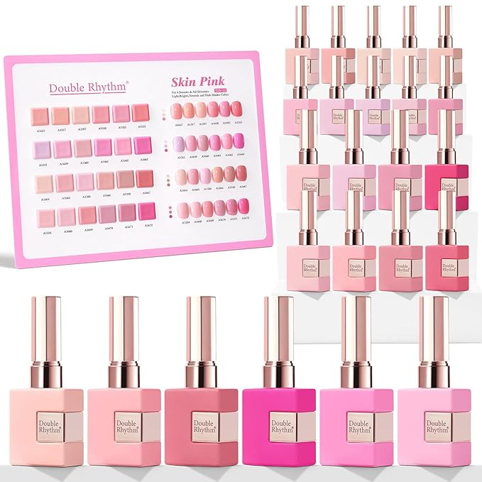 Double Rhythm 28Pcs 0.5Oz Gel Nail Polish Set Same Color Same Bottle Soak Off Gel Polish Kit Nail Art Manicure Salon DIY at Home for Women (Neutral Skin Pink Nude Collection-T24-12)
