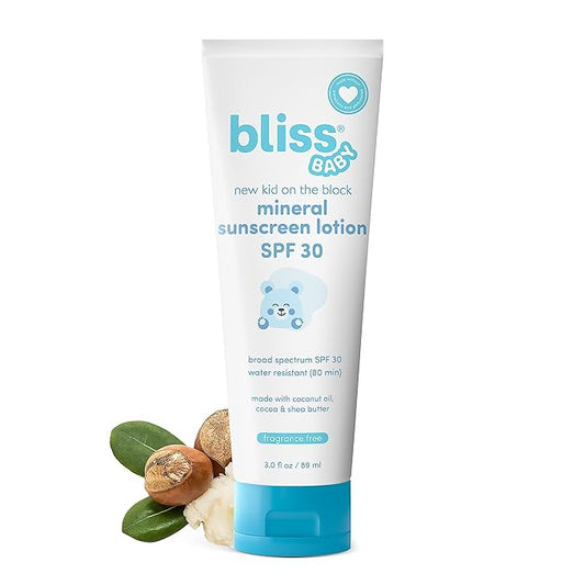 Bliss Baby Sunscreen, Premium SPF 30 Sunscreen Mineral Lotion, Natural Zinc Oxide, Hypoallergenic, Non-toxic, Water-Resistant, Vegan, Sensitive Skin - For Babies, Toddlers, Kids & Whole Family