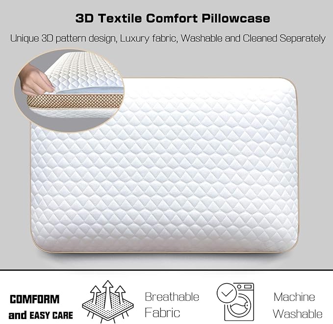 Memory Foam Pillows Standard Size, Medium Firm Pillow for Sleeping, Orthopedic Bed Pillow for Side, Back Sleepers, Ventilated Gel Foam Pillow with Washable Cover, 23.6" x 15.7"x 5.1"