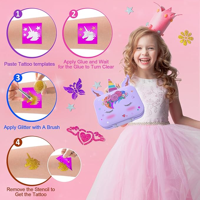 Kids Nail Polish Set for Girls, Nail Art Kit with Nail Dryer & DIY Nail Stickers, Nail Kit Toys for Girls with Non-Toxic Nail Polish,Age 3-12 Little Girl Gift Toys- Purple