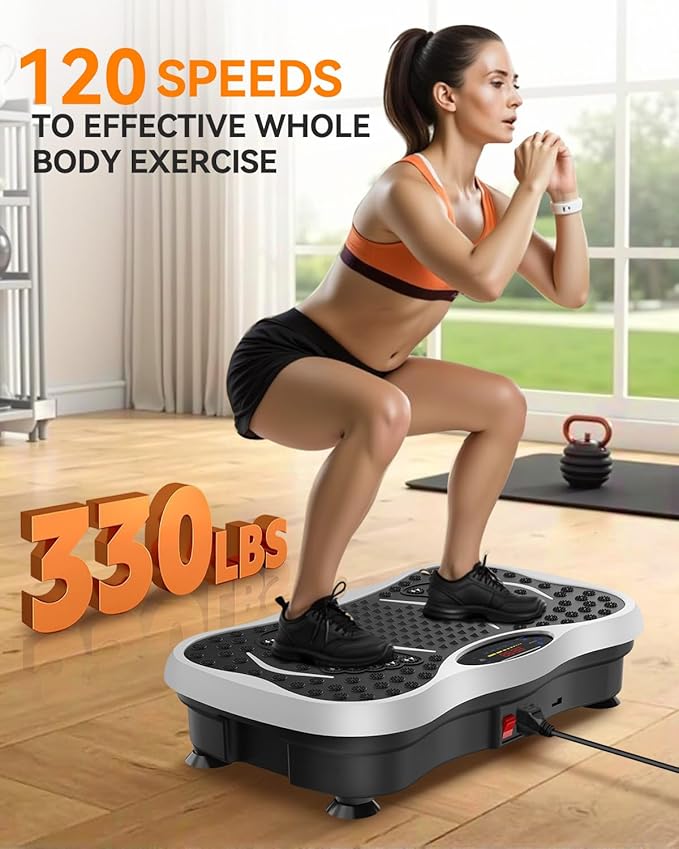 Vibration Plate Exercise Machine for Lymphatic Drainage, Vibration Plate with Bluetooth and LED Display for Women Men 120 Speed Levels Vibrating Equipment for Weight Loss Workout Equipment for Home