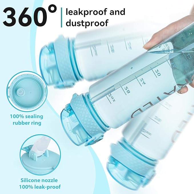GOPPUS Clear Water Bottle With Straw 32oz Clear Sports Water Bottles Motivational with Time Marker Tritan BPA Free Plastic Clea Water Bottle Wide Mouth for Gym Travel Home School Office