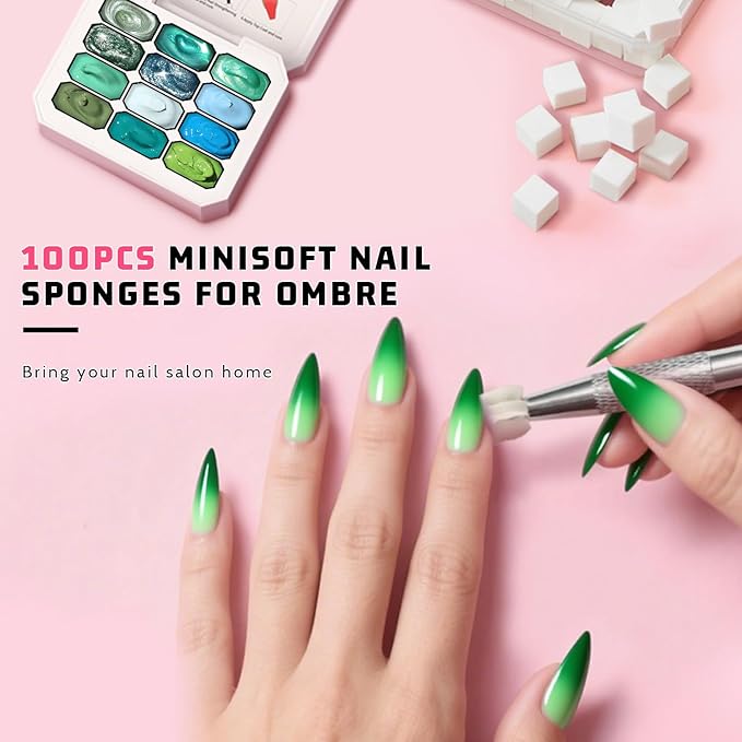 Chrismas Patting Gel Nail Polish Set, 12 Colors Glitter Green Blue Ombre Gel Polish Palette 100Sponges 6Brushes 1Grabber, Colors Blending Painting Art, No Wipe, UV/LED Cured (Set05)