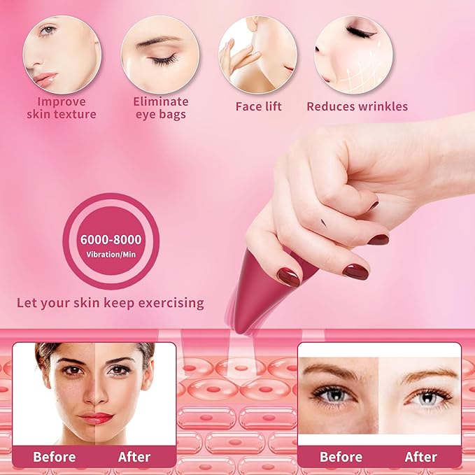 Mini Portable Facial & Eye Skin Care Tools - Skin Activated Handheld Cordless Vibration Massager,for Relieving Dark Circles,Eye Bags,and Fine Lines,Improves Facial Skin Laxity and Aging - Red