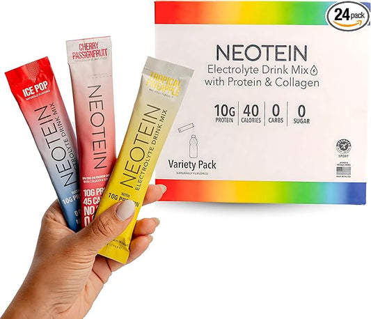 NEOTEIN: Electrolyte Powder Packets, Protein Powder with 10g Protein & Collagen - Hydration Packets - Zero Sugar, NO Fillers, NO Carbs | Variety Pack | 40 Calories | Keto & Paleo | Pack of 24