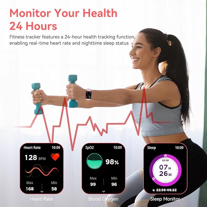 Smart Watch for Men Women, 1.85" HD Touchsreen Fitness Tracker, 120+ Sport Modes, 24/7 Heart Rate & Sleep Monitor, Pedometer, Calories, IP68 Waterproof, Fitness Watch for Android iPhone (Pink)