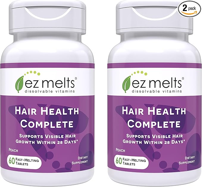 EZ Melts Hair Health Complete - Hair Supplement to Support Strength & Growth - Includes AnaGain Nu, Biotin, Apigenin, Bambo Silica & More - 2 Pack