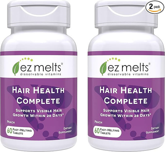 EZ Melts Hair Health Complete - Hair Supplement to Support Strength & Growth - Includes AnaGain Nu, Biotin, Apigenin, Bambo Silica & More - 2 Pack