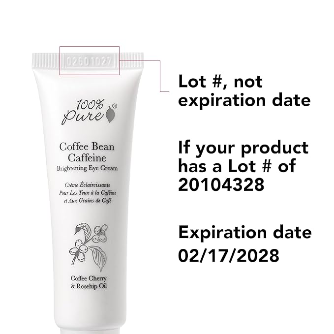 100% PURE Coffee Bean Caffeine Eye Cream Refresh & Hydrate Under Eye Treatment Reduce Puffiness, Dark Circles, Wrinkles with Green Tea, Rose Hip, Vitamin E - Youthful Vibrant Eyes - Vegan - 1 oz