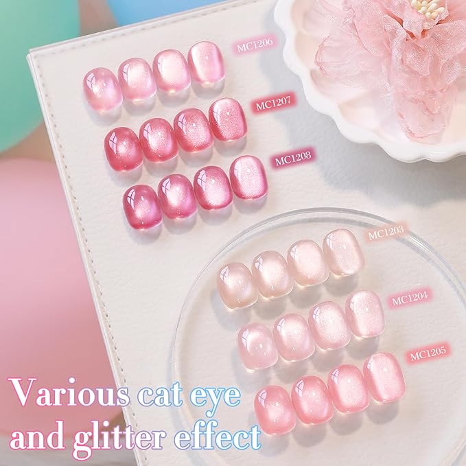 Double Rhythm 0.5 OZ Cat Eye Gel Polish with Magnet 15ML Holographic Glitter Shimmer Translucent Jelly Color Magnetic Nail Polish Salon DIY at Home (Peach Purple-MC1208)