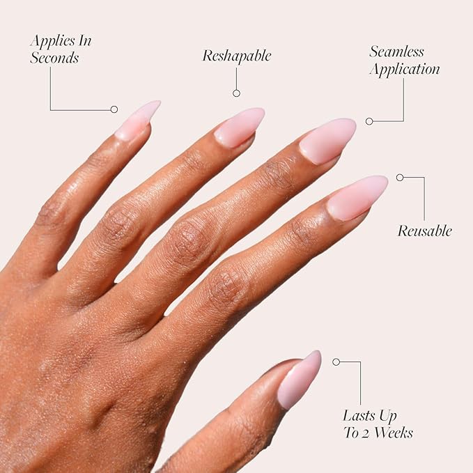 Glamnetic Press On Nails - Cloud 9 | Jelly UV Finish Medium Pointed Almond Shape, Salon Quality Pink Nail Kit in 15 Sizes, Semi-Transparent - 30 Nail Kit with Glue