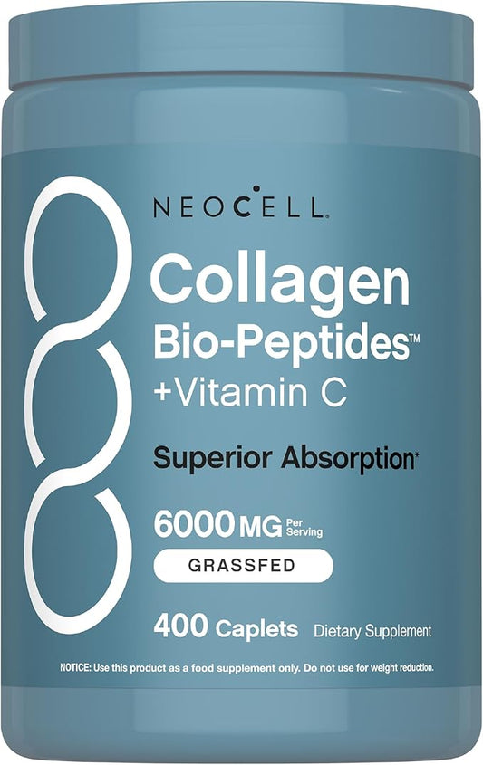 NeoCell Grass Fed Collagen Peptides | 400 Caplets | Types I & III Bio-Peptides | with Vitamin C | Superior Absorption Formula | for Women and Men