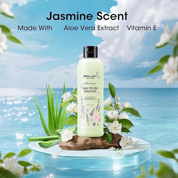 Gellen Professional Jasmine Scent Nail Polish Remover with Corrector Pen Kit, 280ml Gentle & Non-Drying Formula with Aloe & Vitamin E, Precision Cleaning Pen with Refill Tips for Nail Art