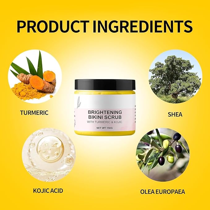 Bikini Area Exfoliator Exfoliating Body Scrub Turmeric Scrubs Kojic Bump Eraser KP Body Exfoliant Ingrown Hair Treatment Body Scrubs for Inner Thighs Bikini Line Intimate Area Armpit 5.29OZ