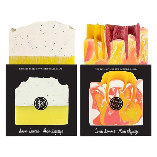 FinchBerry Natural Soap 2-Bar Set (Main Squeeze & Lovin Lemons) - Handmade, Vegan, Moisturizing, Cleansing Soap with Shea Butter, Olive & Coconut Oil to Hydrate & Soften Skin, Pack of 2 (4.5 oz each)