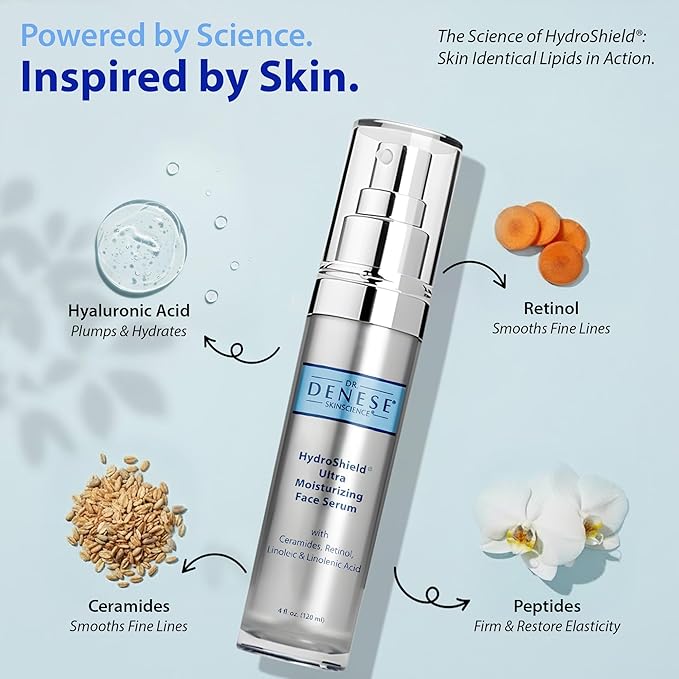 Dr. Denese SkinScience HydroShield Ultra Moisturizing Face Serum 1 oz – Retinol & Ceramide Formula for Deep Moisture, Radiant Smooth Skin, Fine Line Care – Dermatologist Tested & Cruelty Free