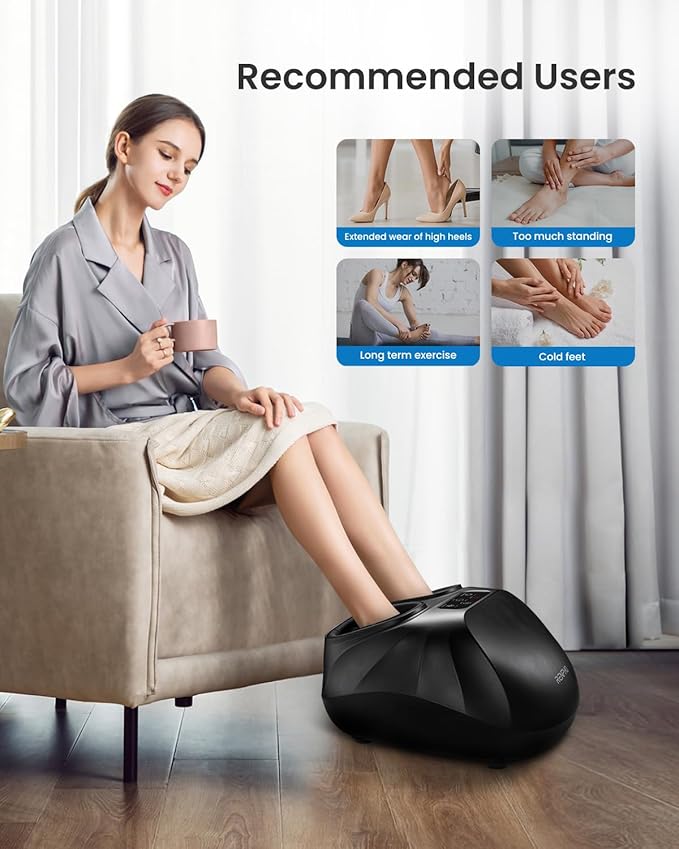 RENPHO Foot Massager Machine with Heat [2025 Upgraded], Shiatsu Foot Massager for Plantar Fasciitis, Birthday Gifts for Women, Wireless Control, Up to Size 14, BK