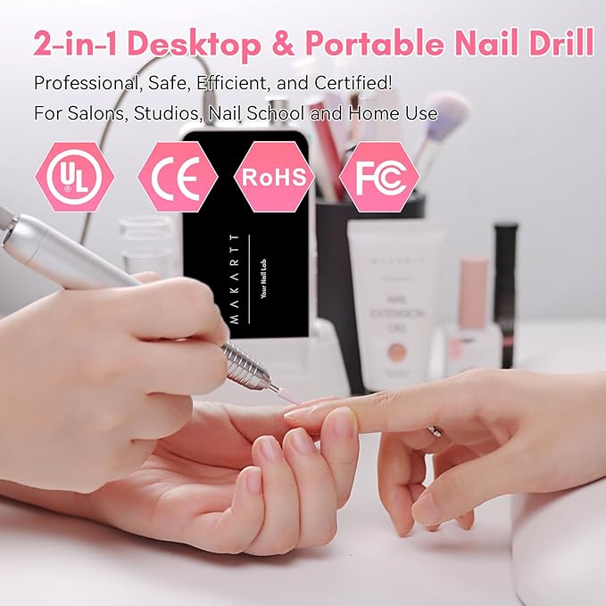 Makartt Electric Nail Drill - 35000RPM Rechargeable Efile with Coreless Motor, Nouvella Portable Nail Filer Machine for Acrylic Gel Removal with Drill Bits Set, Black