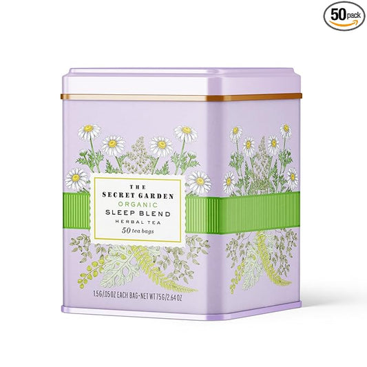 Life Plus Style Gourmet The Secret Garden Sleep Tea USDA Organic Chamomile Peppermint & Fennel Blend Caffeine-Free Non-GMO Gluten-Free Promotes Peaceful Sleep & Relaxation 50 Tea Bags in Gift Tin