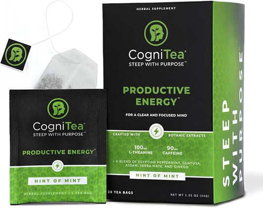 Productive Energy Tea - Enhanced Focus & Energy with 100mg L-Theanine, 90mg Caffeine Organic Guayusa & Yerba Mate, Assam Black Tea - Crash-Free Cognitive Boost