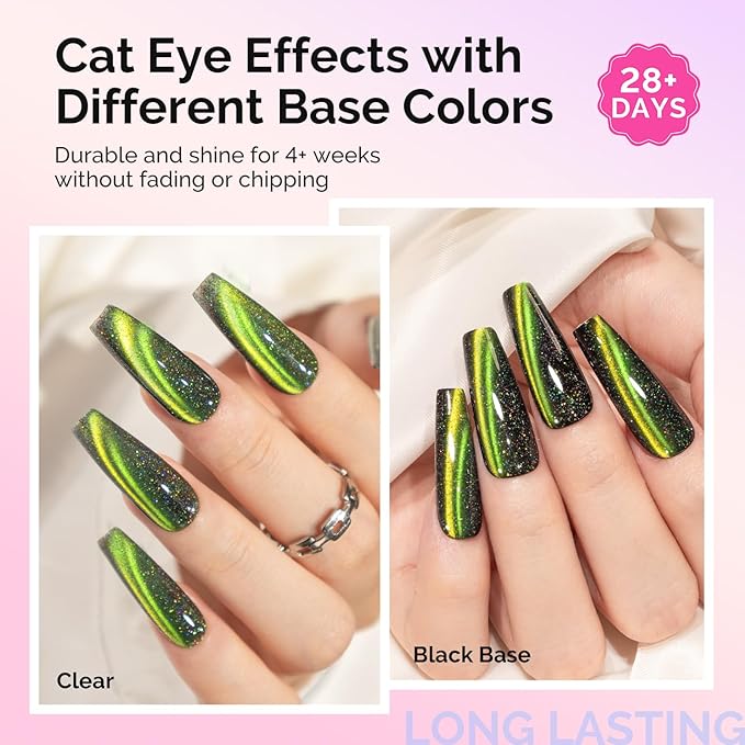 MelodySusie Chameleon Cat Eye Gel Nail Polish Set 6 PCS, 15ml 0.5 Fl Oz Nude Pink Silver Glitter Holographic Magnetic Nail Polish with Magnet, UV Nail Polish for Nail Art Manicure Salon DIY at Home