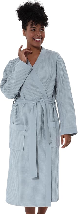 SEYANTE Women’s Luxury Waffle Shawl Collar, Hooded Robe w Piping – Lightweight, Long, Ultra Soft Spa Sleepwear Bathrobe
