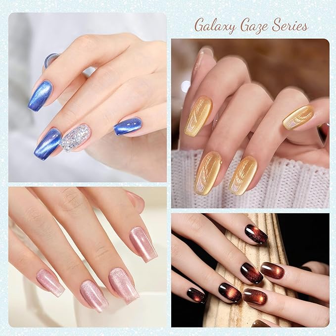 CANNI 8 Pcs 9 ML Cat Eye Gel Nail Polish Set, Red Pink Blue Green Yellow Glitter Rainbow Holographic Cat Eye Gel Polish Kit with Magnet Shimmer Colors Nail Art Manicure Salon DIY Gifts