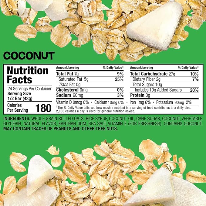 Bobo's Oatmeal Bars, Coconut, Gluten Free Vegan Whole Grain Oat Bars, Pack of 12