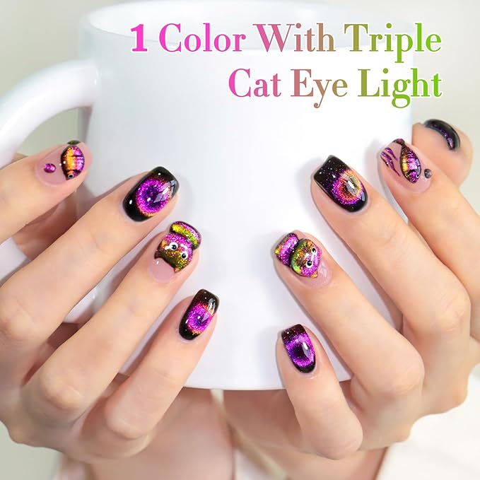 Double Rhythm Cat Eye Gel Polish with Magnet 15ML Holographic Glitter Shimmer Translucent Sheer Color Glass Magnetic Gel Polish Salon DIY at Home (Orange Pink-MC1051)