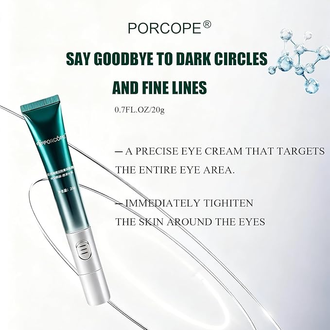 PORCOPE Eye Cream for Dark Circles and Puffiness, Anti-Aging and Fine Lines, with Electric Massage Head to Massage and Moisturize the Eye Area (0.7 fl oz/20g)