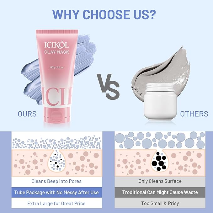 Large Pearl Radiance Clay Mask for Face - Mud Mask Enrich with 9x Peptides & Niacinamide for Glowing - Firming - Pore-Purifying - Glass Skin Care Gifts for Women Men with Brush, Blue, 5.3 oz
