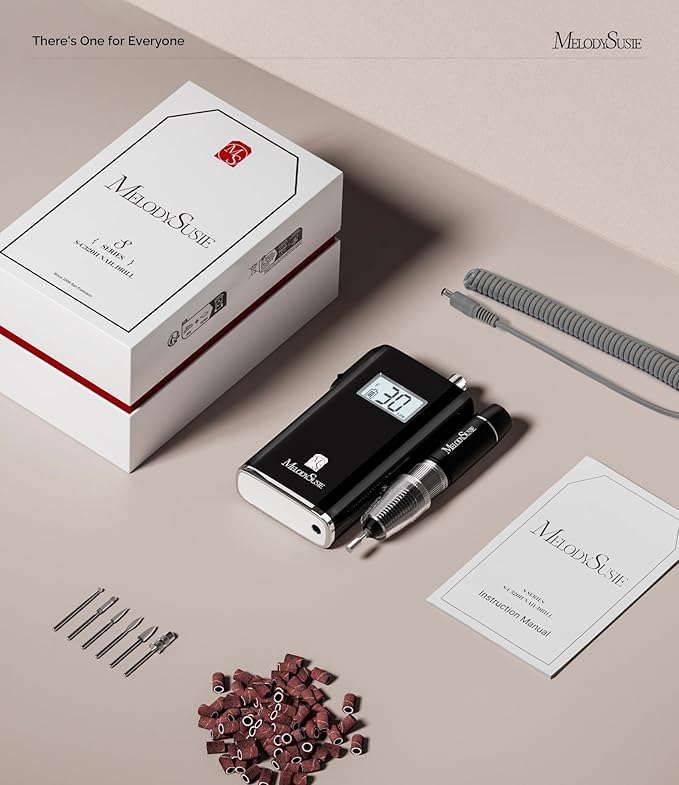 MelodySusie Professional Rechargeable 30000 RPM Nail Drill,SC320H Portable Electric E File Scamander, Acrylic Gel Grinder Tools with 6 Bits and Sanding Bands for Manicure Pedicure Carve Polish(Black)