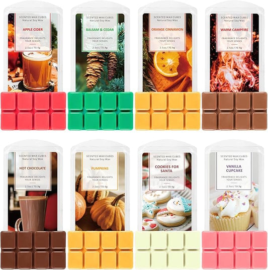 SCENTORINI Wax Melts, Fall Scented Wax Melts, Vanila Cupcake, Pumpkins, Hot Chocolate, Balsam & Cedar, Apple Cider, Orange Cinnamon, Warm Campfire, Cookies for Santa, 8 x 2.5 oz